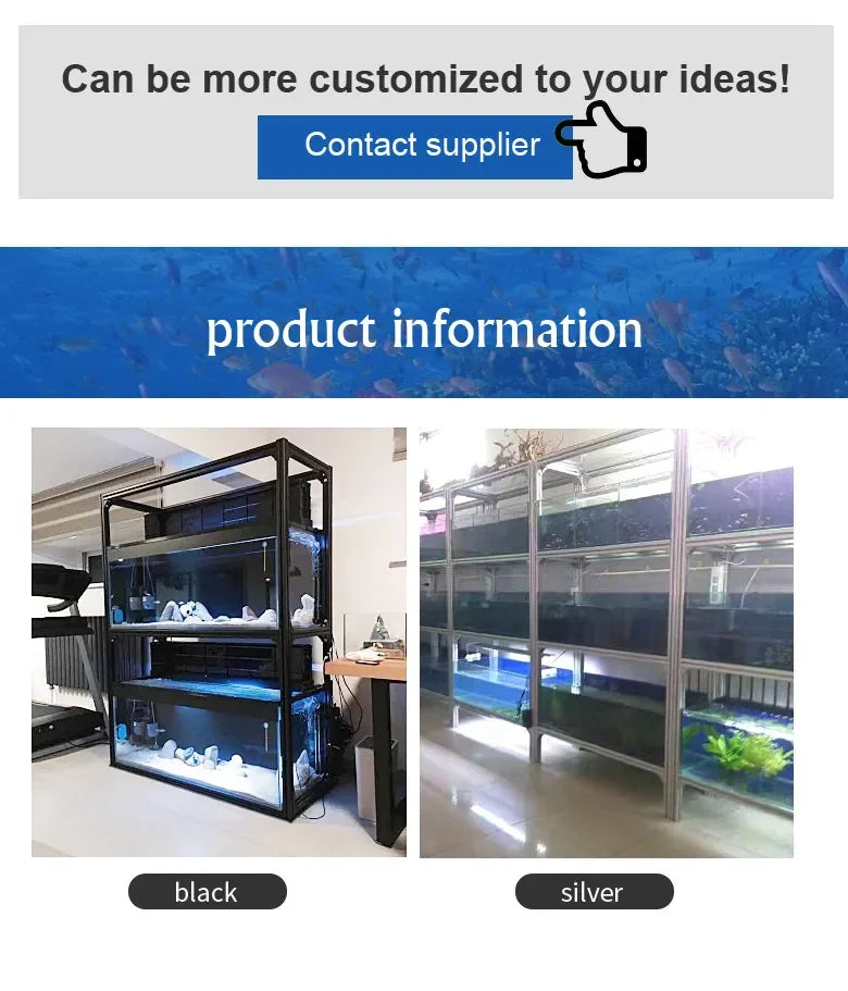 Aluminum fish tank 1000 gallon tank professional customizable glass aquarium black silver acrylic frame aquariums & accessories