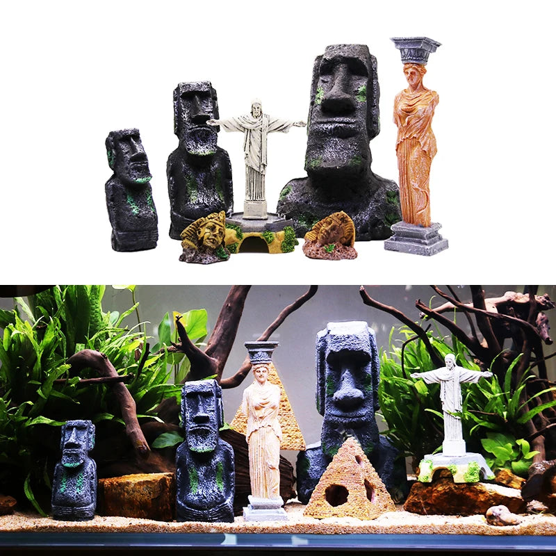 1Pcs Resin Aquarium Decoration Fish Tank Ancient Antique Roman Statue Ornament Acuario Rocks for Aquarium Fish Decor Reptile Box