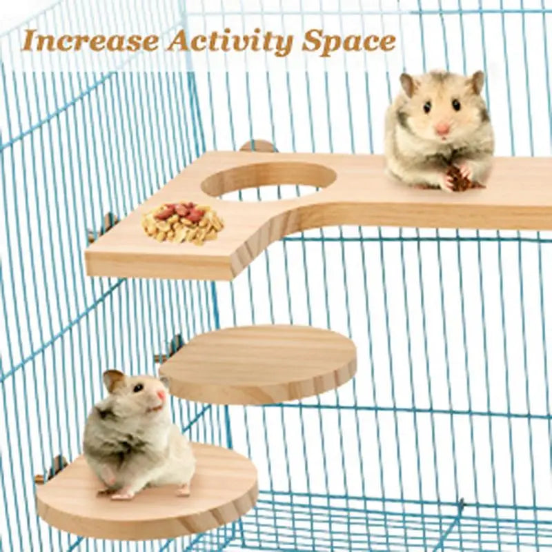 4 Pieces Hamster Wood Platform Set Wood Round Station Board L-shaped Round Hole Standing Platform Hamster Cage Accessories