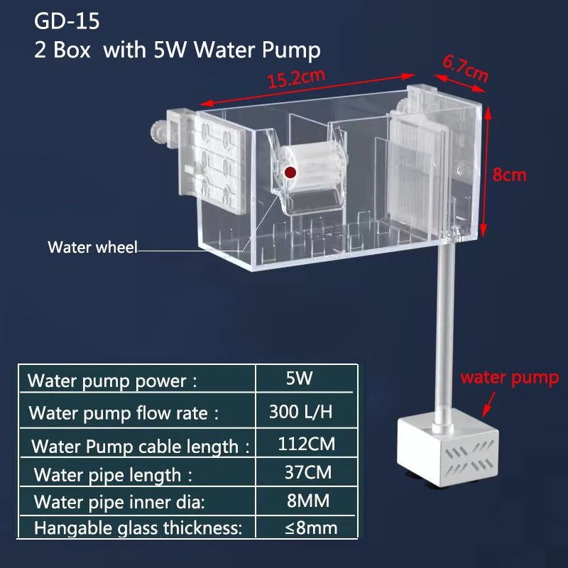 Waterfall Fish Tank Filter Box Wall Mounted Built-in Silent Circulating Water Purifier For Aquarium Tank Box With Water Pump
