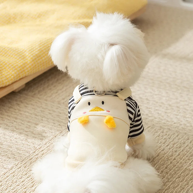 2024 Dog Clothes Cute Dog Hoodies Thin Autumn Winter Dog Coat with D-Ring Striped Print Puppy Sweatshirt Cat Jacket Pet Apparel