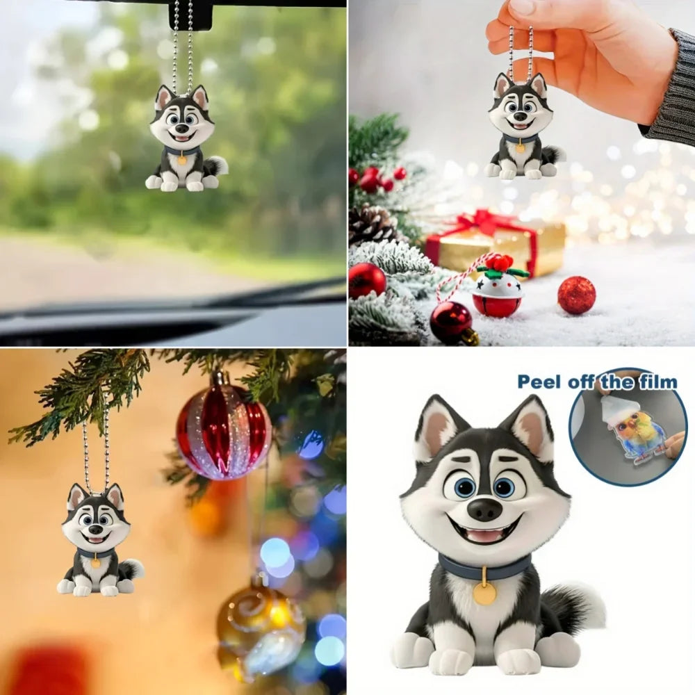 Cute Cartoon Husky Acrylic Keychain Adorable Puppy Pendant Versatile Charm for Car Mirror,Backpacks,Festive,Party,Gift & Decor