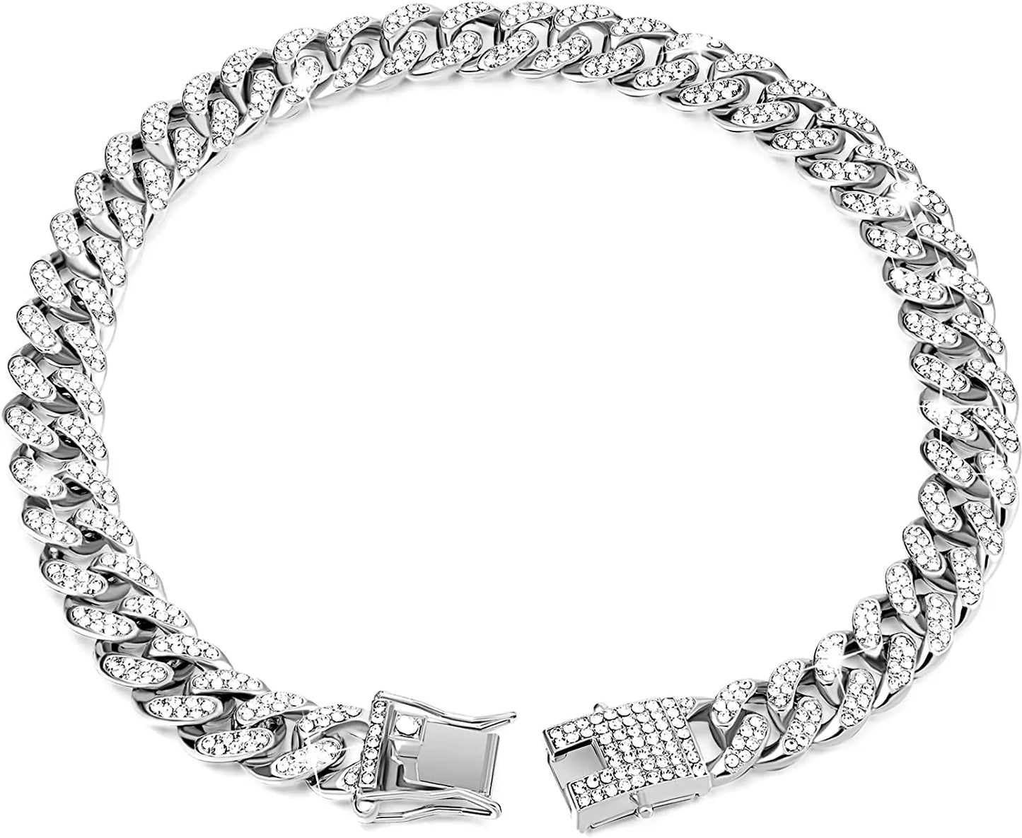 Luxury Gold Dog Chain Collar Cuban Chain Link Choke Collar for Small Medium Large Dogs, Pet Necklace Jewelry Crystal Accessories