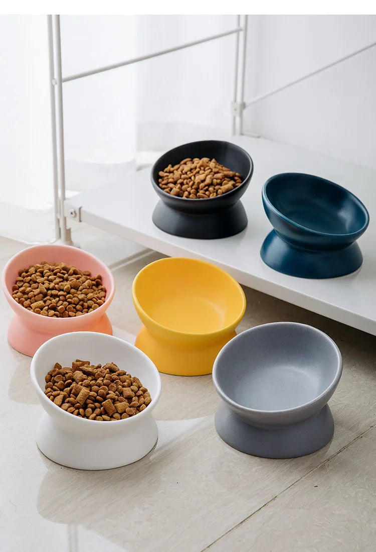 Ceramic bowl, cat bowl, dog bowl, pet bowl, slanted mouth, high foot protection, cervical spine, dog, cat, food bowl, pet suppli