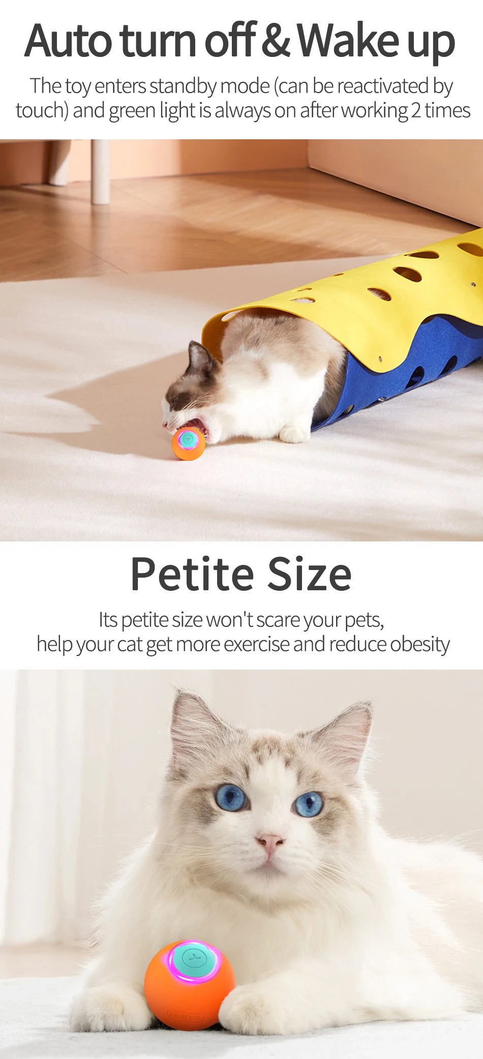ROJECO Smart Pet Toys Cat Bouncing Ball Automatic Rolling Ball Interactive Training Self-moving Electric Toys Pet Accessories