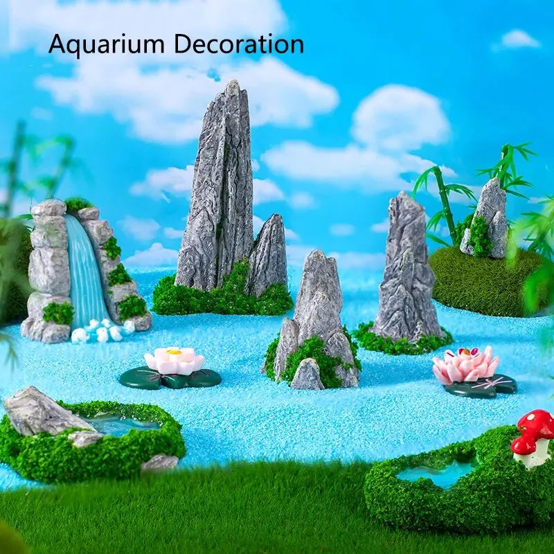 Simulated Moss Small Rockery Aquarium Ornaments Decoration Artificial Resin Pool for fish Tank Creative Ornament Background Home