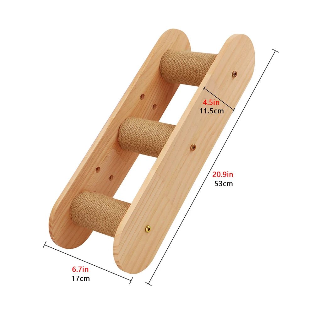 Cat Climbing Shelf Furniture Wall Mounted Cat Hammock and Wooden Stairway with Scratching Post for Cats Indoor Playing and Rest