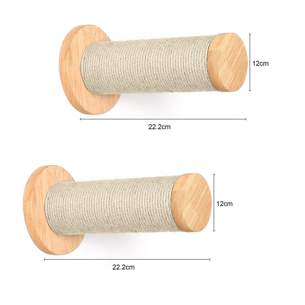 Cat Climbing Shelves Wall Mounted Platform and Hammock with Scratching Post Cat Pet Wooden Furniture for Sleeping and Playing