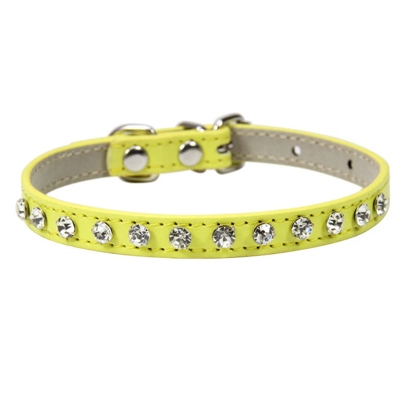 Zircon Band Pet Dog Collar Durable Leather Fancy Necklace for Medium Puppy Outdoor Solid Color Golden Retriever Neck Accessories