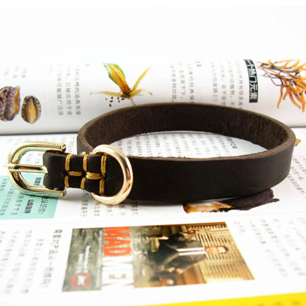 Soft Real Leather Puppy Collar Genuine Leather Dog Collar for Small Dogs and Cats Adjustable Pet Collar for Doggy Terrier Yorkie