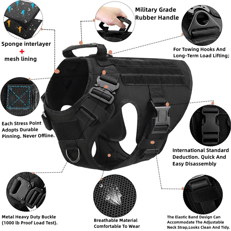 K9 Tactical Military Vest Pet German Shepherd Golden Retriever Tactical Training Dog Harness and Leash Set For All Breeds Dogs