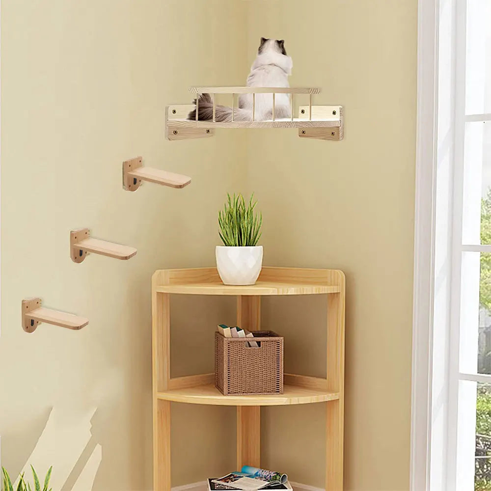 1 Piece Cat Climbing Wall Mounted Ladder Steps Scratching Post for Cat Wooden Furniture Cat Hammock Cats Sleeping and Playing