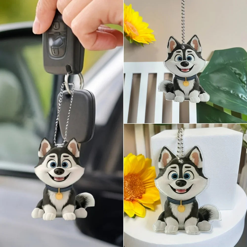 Cute Cartoon Husky Acrylic Keychain Adorable Puppy Pendant Versatile Charm for Car Mirror,Backpacks,Festive,Party,Gift & Decor