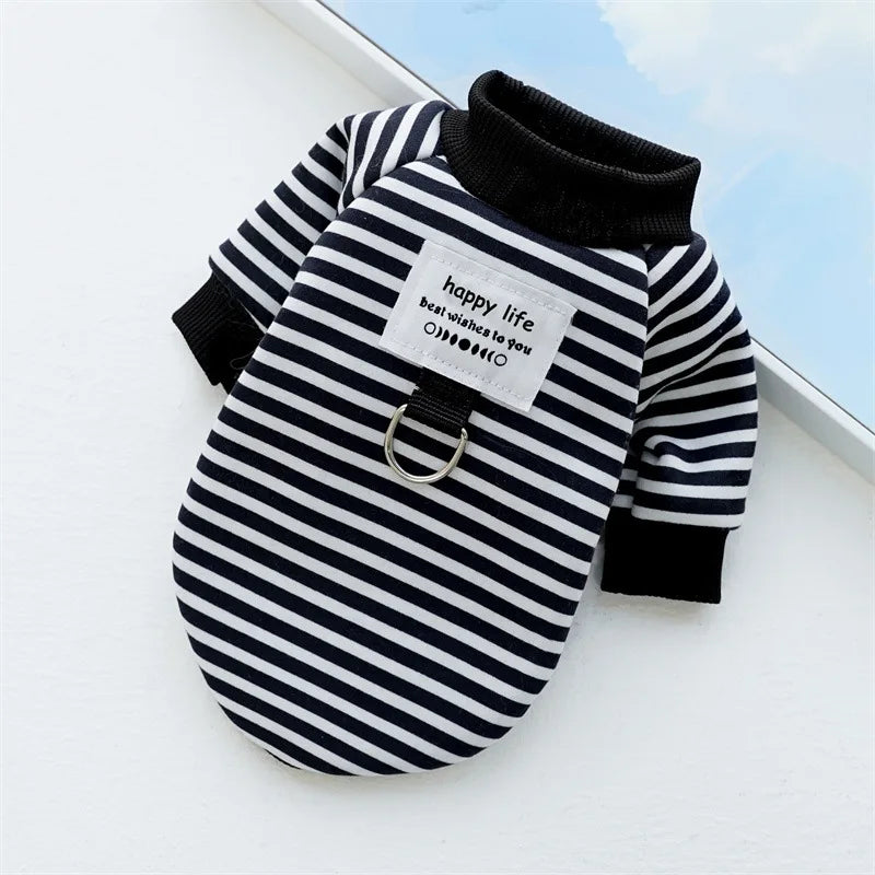 Dog Cat Hoodies with Tractional, Autumn Winter Stripe Sweatshirt Dog Clothes for Small Medium Dogs Cats Puppy Pullover Coat