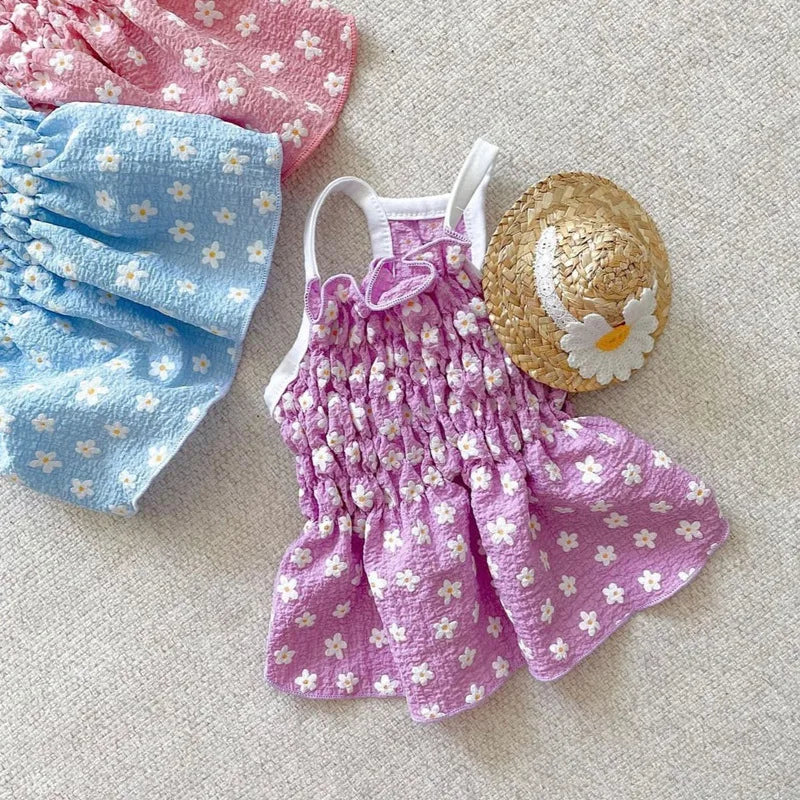 New Designer Pet Dog Clothes Mini Floral Printing Elastic Dog Dress Vest Overalls Princess Pet Cat Skirt Puppy Summer Clothing