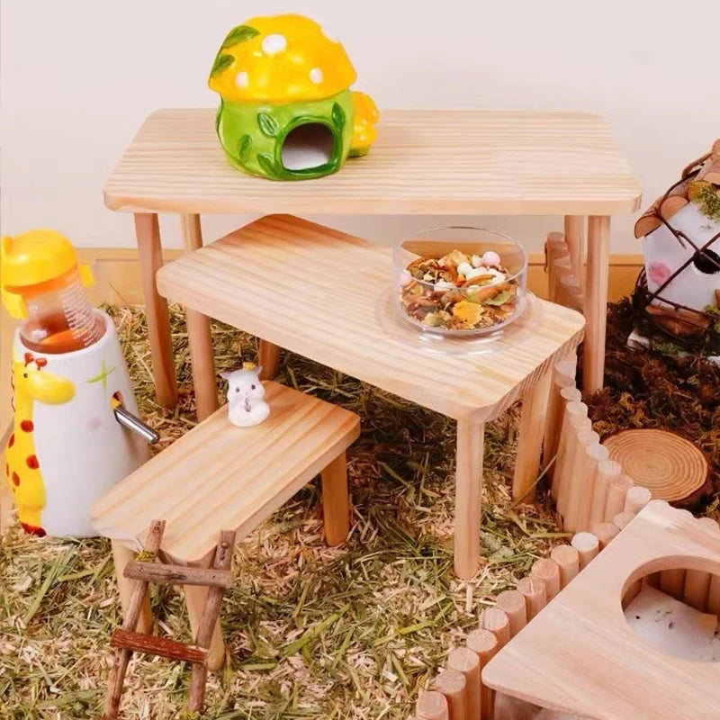 1pc Functional Wooden Hamster House Desk Platform Pet Stand Toy Station Board Pet Products Hamster Cage Golden Bear Toy Supplies