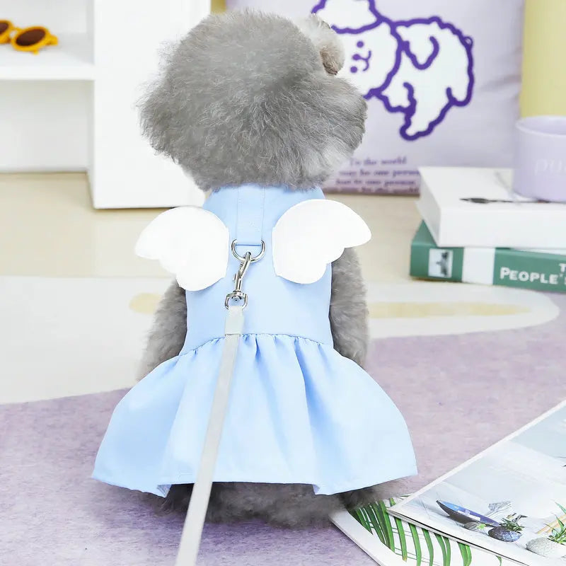 Angel Wings Girls Dog Dress Cat Sundress Puppy Skirt Cute Princess Dress Spring Summer Clothes for Small Dogs Yorkies Chihuahua