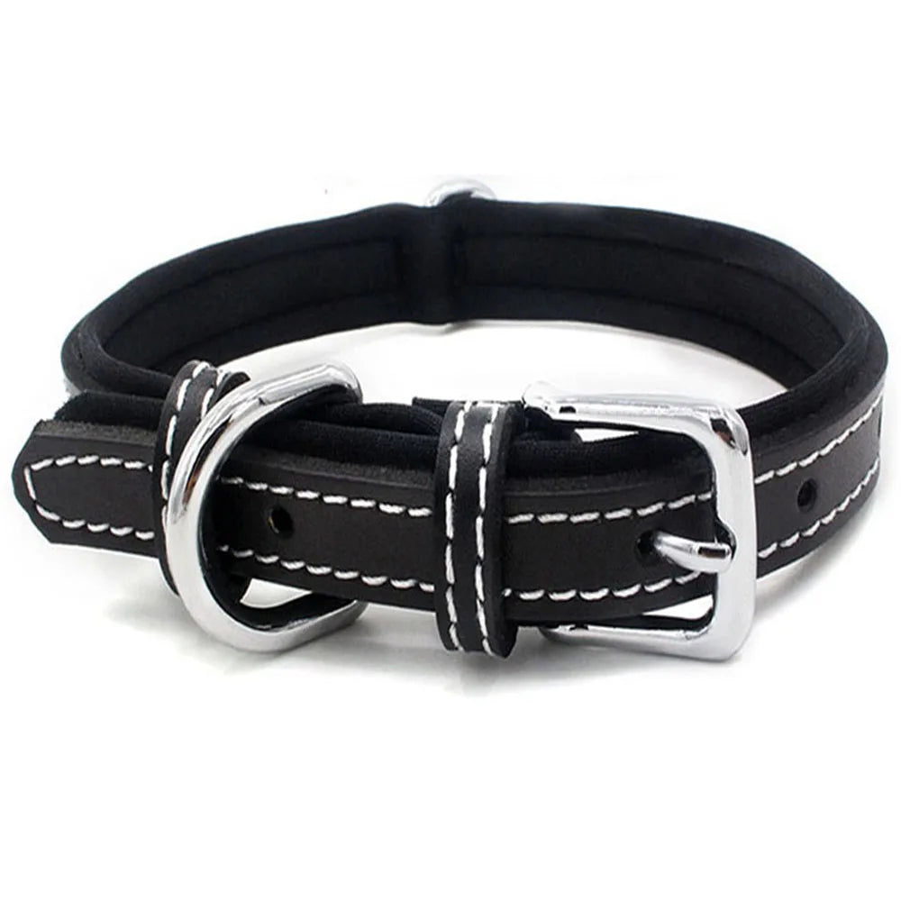 Double-layered Ultra Soft Neoprene Padded Dog Collar Heavy Duty Dog Leather Collar with Durable Metal Buckle Pet Training Collar