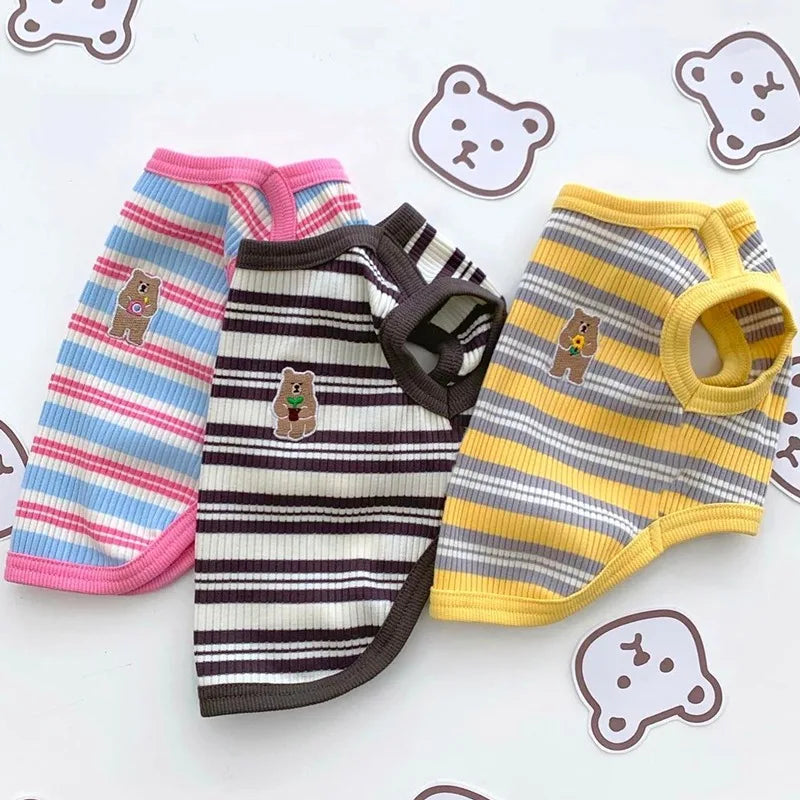 Dog Shirts Cotton Striped Puppy T-Shirts Spring Autumn Clothes for Small Dogs, Soft Breathable Stretchable Doggy Tee Pet Apparel