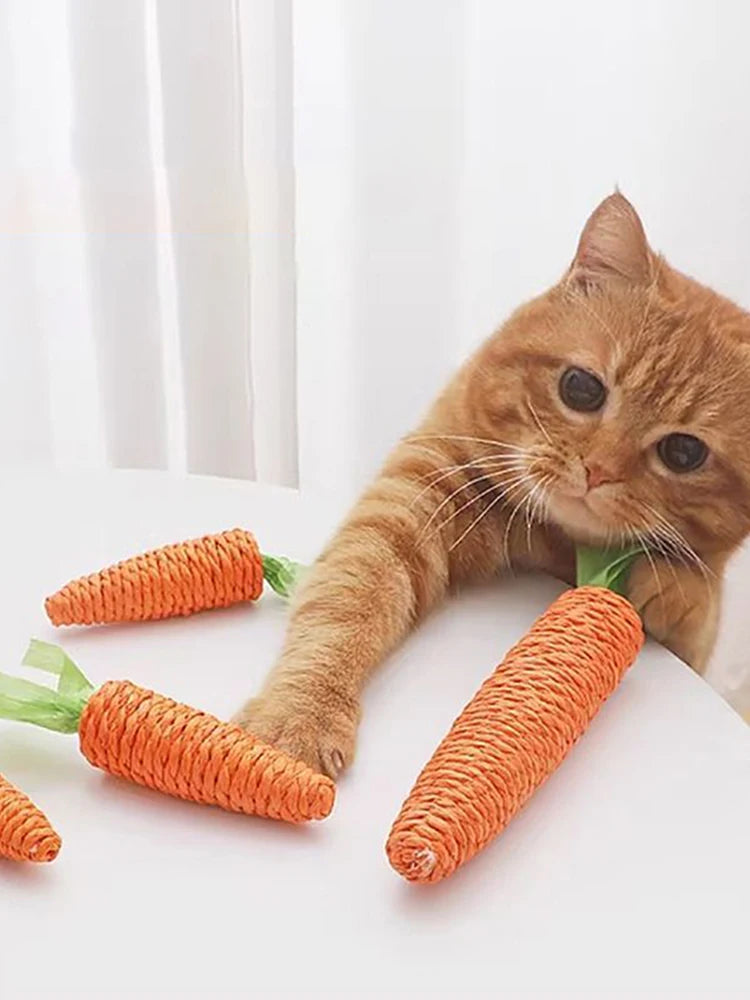 1PC Sisal Radish Toy Cat Toy Vocal Carrot Cat-Teasing Stick Self High And Fun Cat Scratch Board Pet Supplies