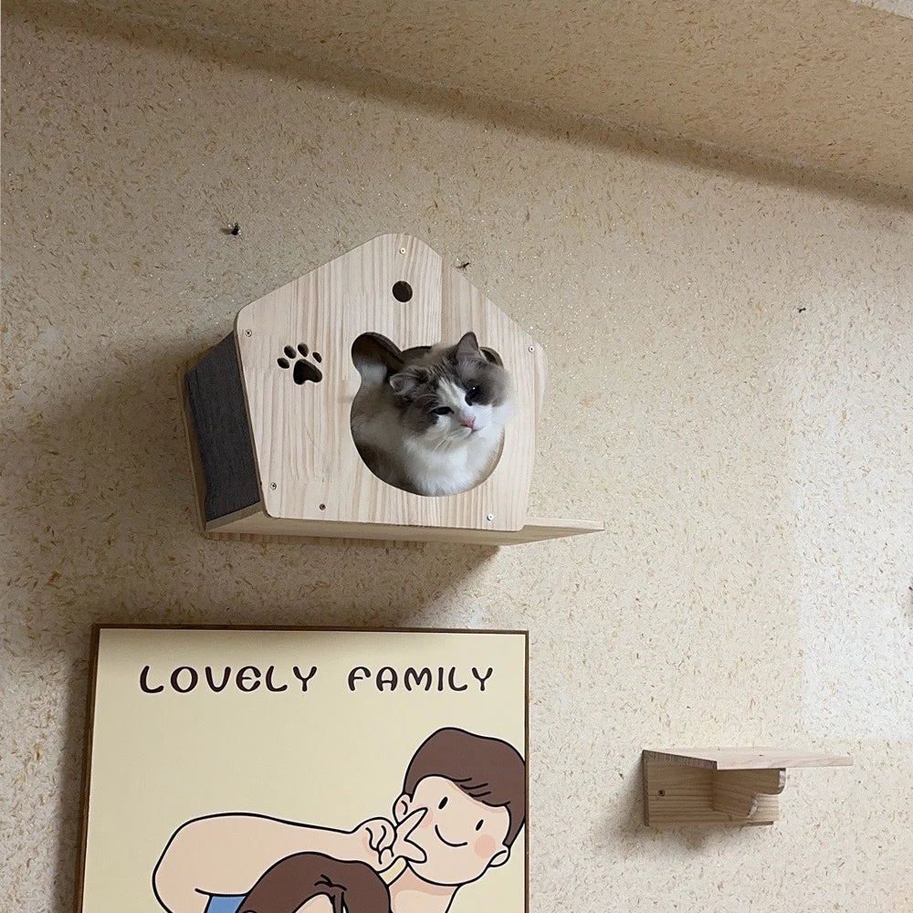 Cat Tree Cat Mounted Climbing Wall with Cat Hammock and Cat Climbing Ladder Cat Shelf Sisal nest for Kitten Playing and Rest
