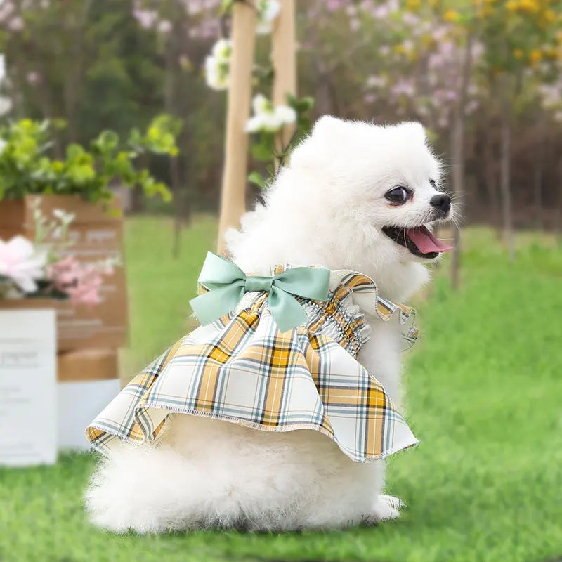 Plaid Dog Dress Cute Princess Dresses Cat Plaid Vest Small and Medium-sized Pet Clothing Classical Style Printed Pattern Clothes