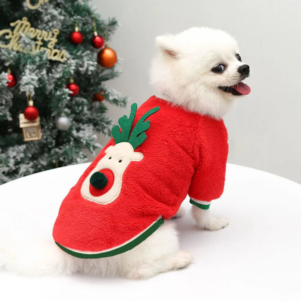 Christmas Dog Clothes Hoodie Pet Dog Sweater Flannel Antlers Scarf Winter Warm Small Dog Outfit Cat Hooded Clothing Costume Coat