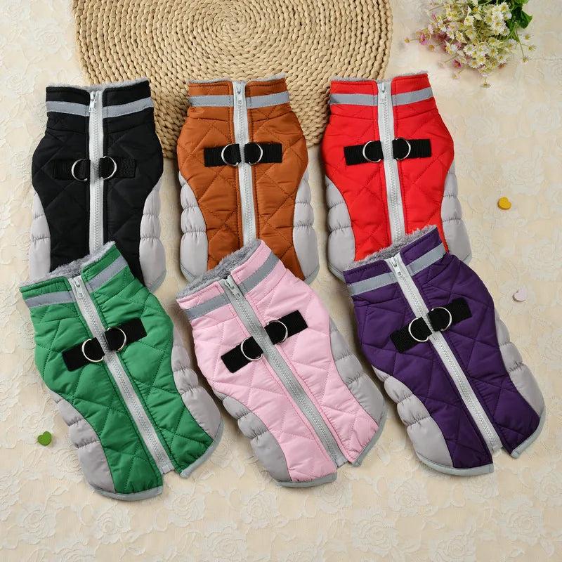 Reflective Dog Winter Jacket with Harness Cold Weather Clothes for Small Medium Dogs Turtleneck Thermal Fleece Lined Dog Coat