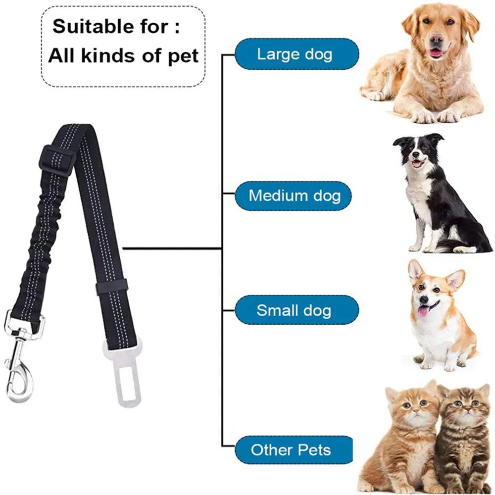 Dog Seat Belt Car Seatbelt Harness for Dogs Adjustable Durable Nylon Reflective Bungee Fabric Tether Car Travel Supplies for Pet