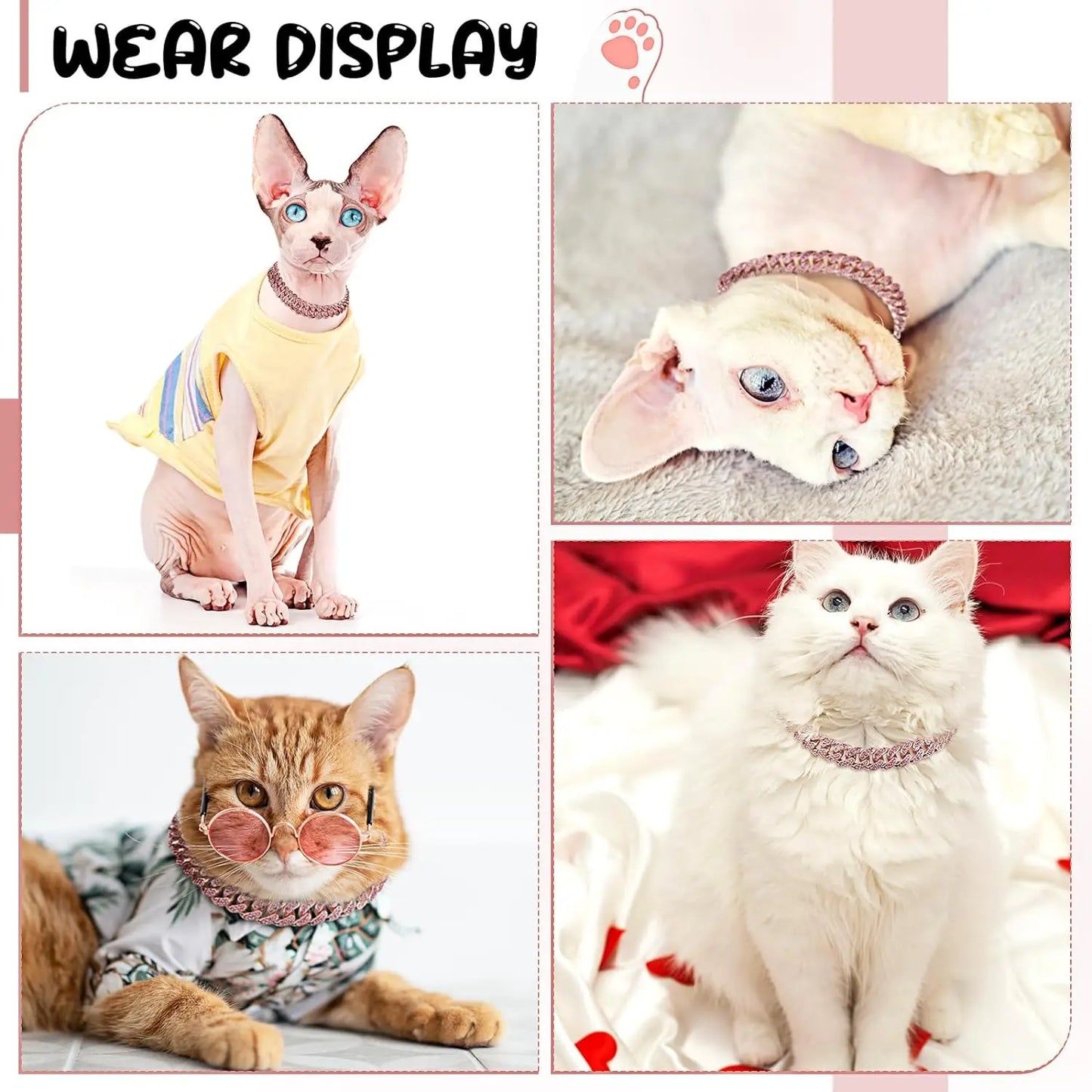 Dog Chain Collar Pink Diamond Cuban Link Necklace Metal Cat Chain Pet Crystal Collar Jewelry Accessories for Dogs Cats