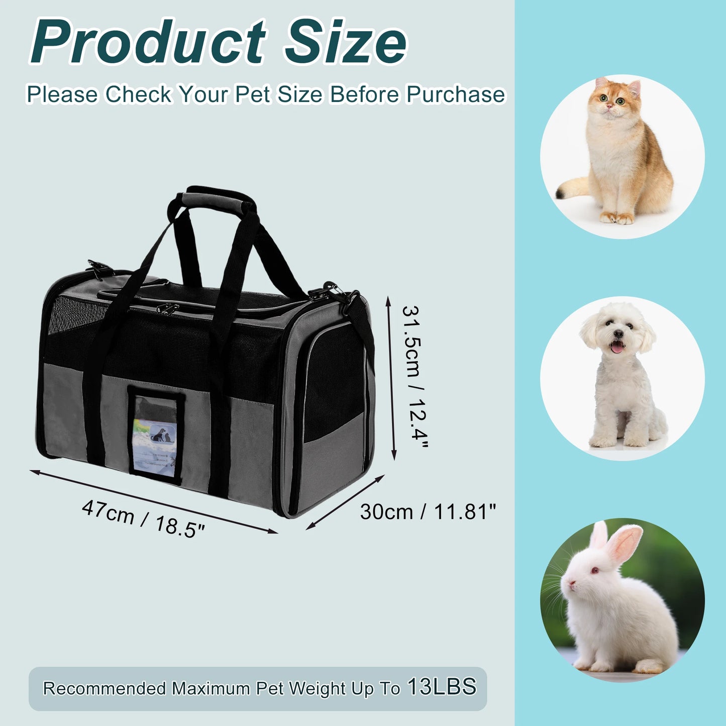 UXCELL Pet Carrier Puppy Carrier Dog Bags for Small Cats Dogs Puppies Up to 13 Lbs Black 600D Oxford Cloth Pet Carriers