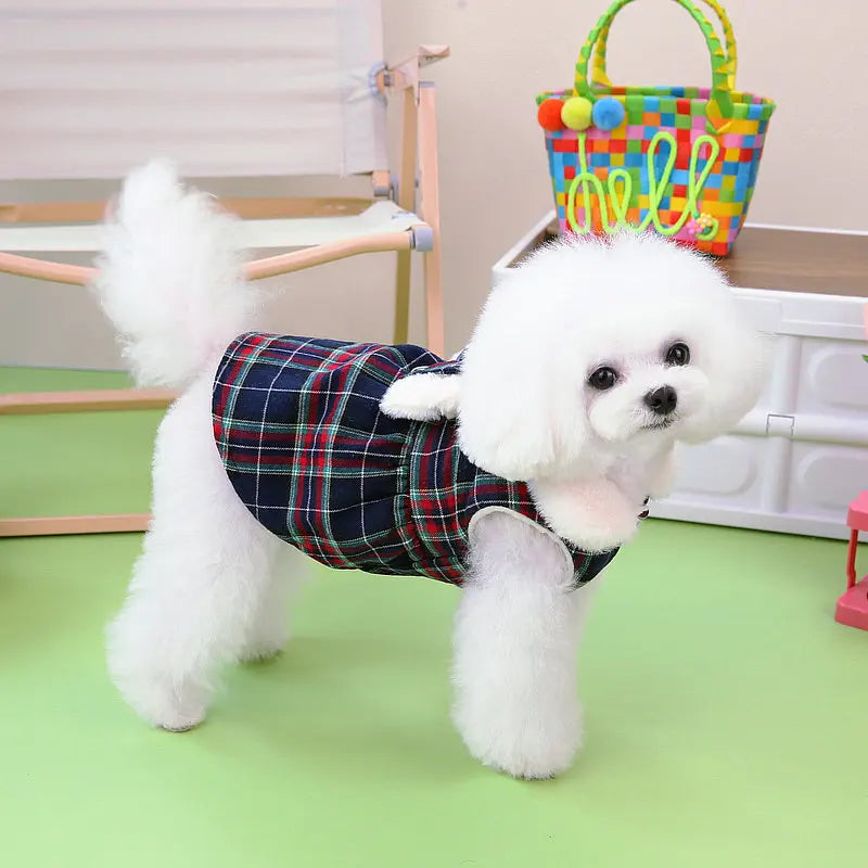 Christmas Plaid Clothes Thermal Fleece Lined Dog Winter Dress Coat with Luxury Faux Fur Collar for Small Dogs Puppy York Beagle