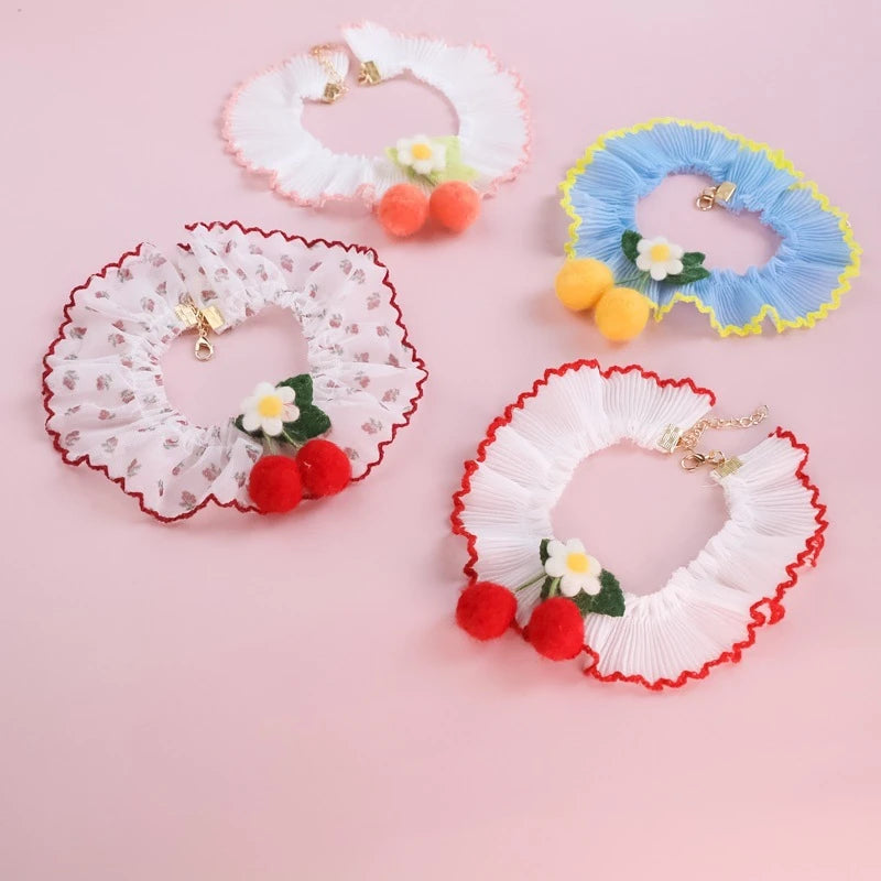 Red Pink Cherry Dog Collar for Chihuahua York Lace Floral Birthday Kitten Necklace Romantic Princess Pet Cat Neck Accessories