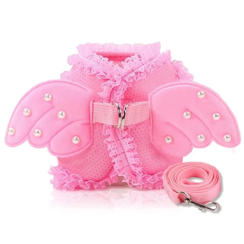 Angel Pet Dog Leashes Lace Mesh Pet Dog Harness Pearls Wing Adjustable Harness For Small Dogs Cats Pet Accessories