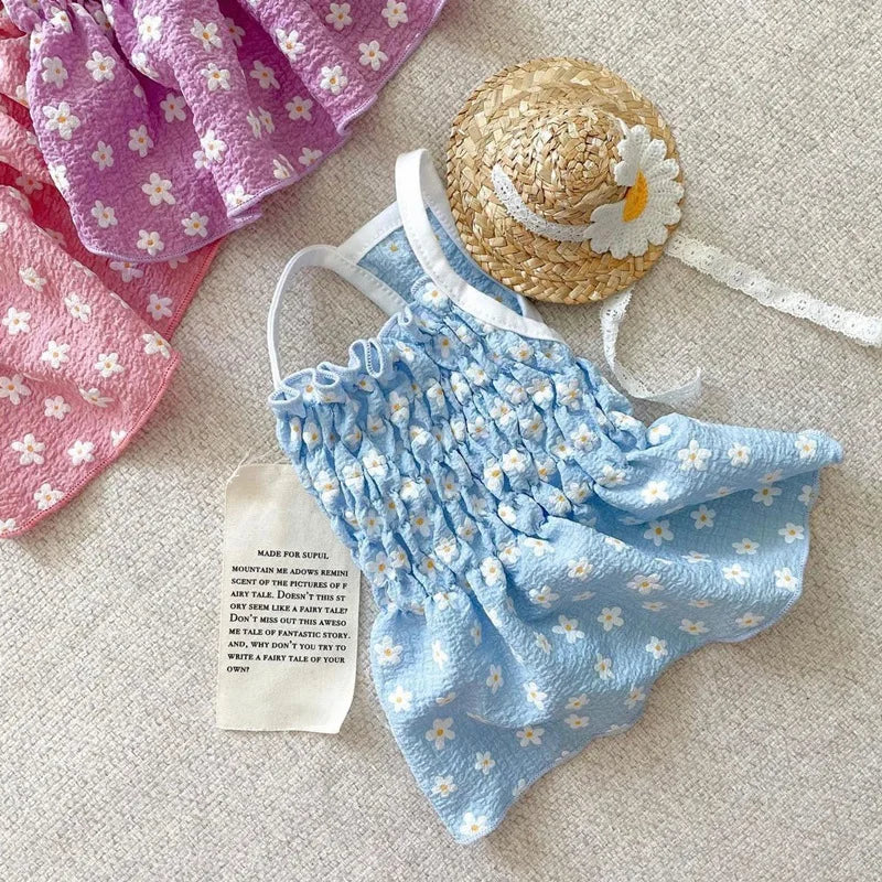 New Designer Pet Dog Clothes Mini Floral Printing Elastic Dog Dress Vest Overalls Princess Pet Cat Skirt Puppy Summer Clothing