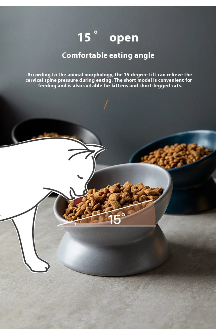 Ceramic bowl, cat bowl, dog bowl, pet bowl, slanted mouth, high foot protection, cervical spine, dog, cat, food bowl, pet suppli