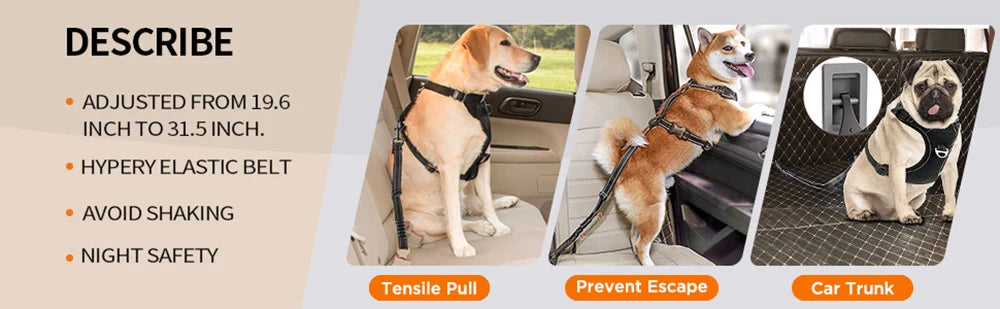 Dog Seatbelt Updated 3-in-1 Pet Car Seat Belts for Dogs Car Tether with Clip Hook Bungee Dogs Safety Belt with Swivel Carabiner