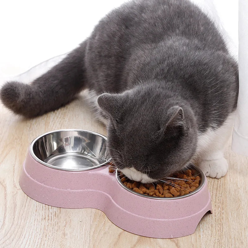 Pet Stainless Steel Bowls Double Puppy Dog Food and Water Bowls Set Cat Bowls Pet Feeder Dishes Dual Bowls for Small Dogs Cats