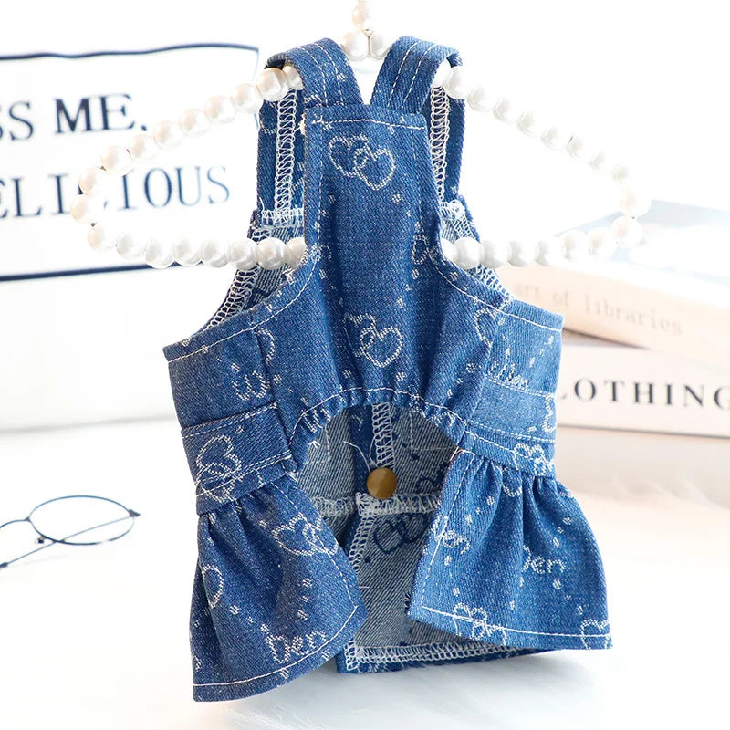 Dog Denim Dress for Small Dogs, Dark Wash Jeans Vest Tutu Skirts with Leash D-ring,Summer Clothes Yorkie Chihuahua Pet Apparel