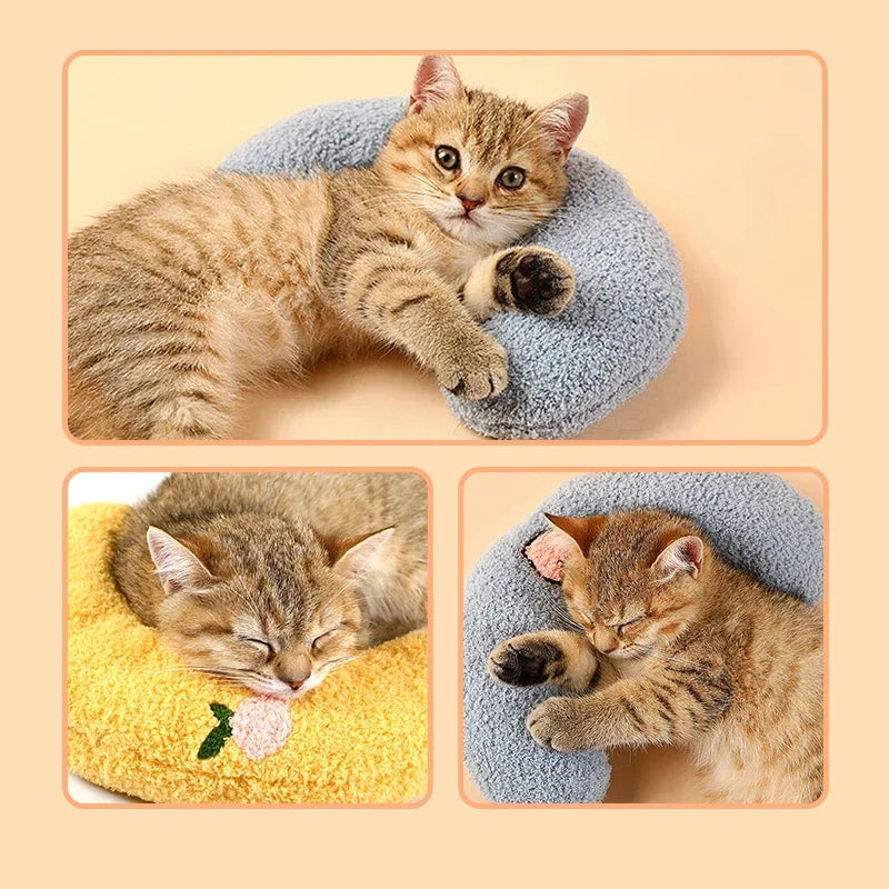 Small Pillow for Pet Cats Dogs Sleeping Mat Neck Guard U-shaped Pillow Soft and Thick Bite Resistant Winter Warm Comfort Pillow