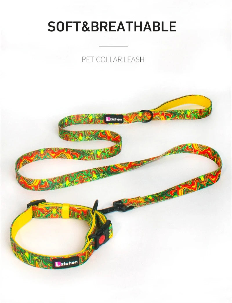 Adjustable Pet Dog Collars Color Graffiti Soft Cotton Leash Accessories Walking Exercise Safety French Bulldog Puppy Chain