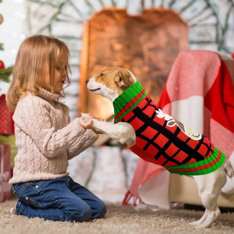 Striped Dog Sweater Dress Winter Knitted Pet Dog Skirt Puppy Coat Dog Warm Clothes Labrador Jacket Costume for Small Large Dogs