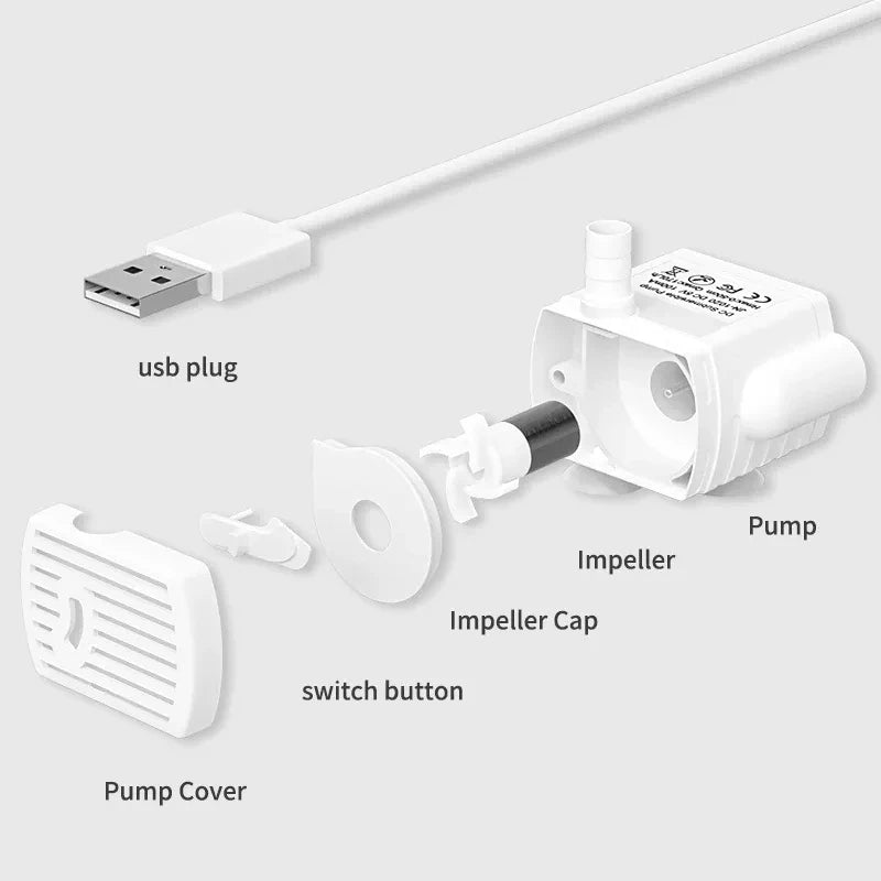 Water Pump LED Light Pet Cat Water Fountain Accessories Replacement Cats Water Dispenser Filter Element Anti-Dry Boil Water Pump