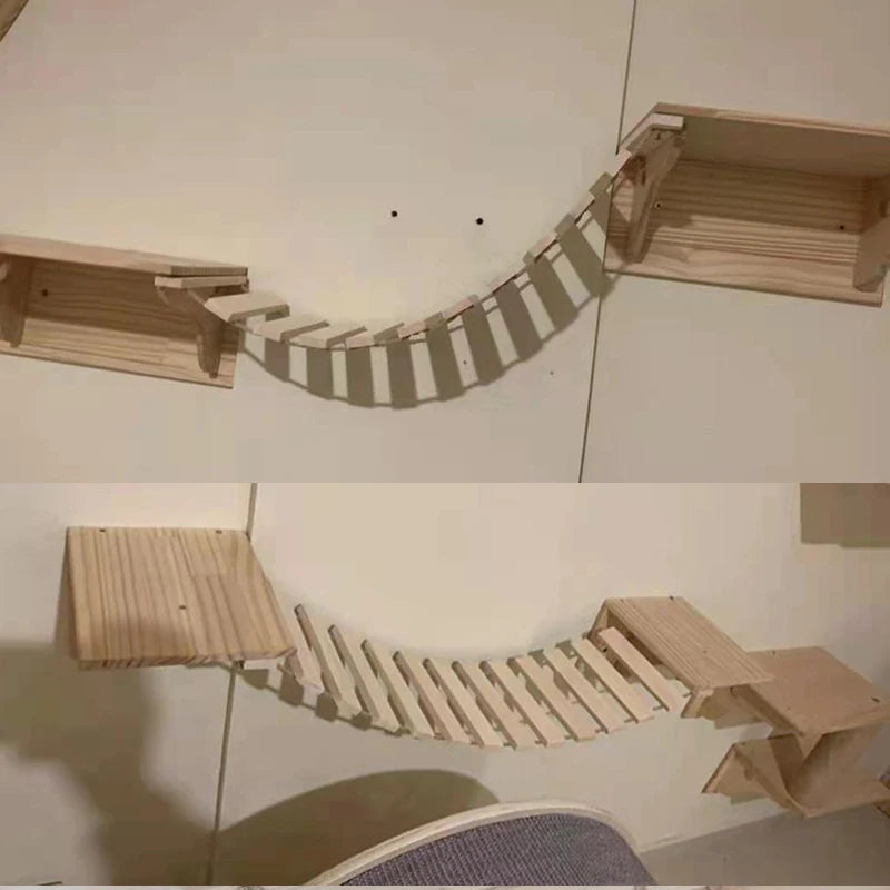 Toys Wall-mounted Activity Cat Wood Sisal Scratcher Climber Furniture Cat Bridge Rope Steps Kitten Ladder Kitten Post Wall