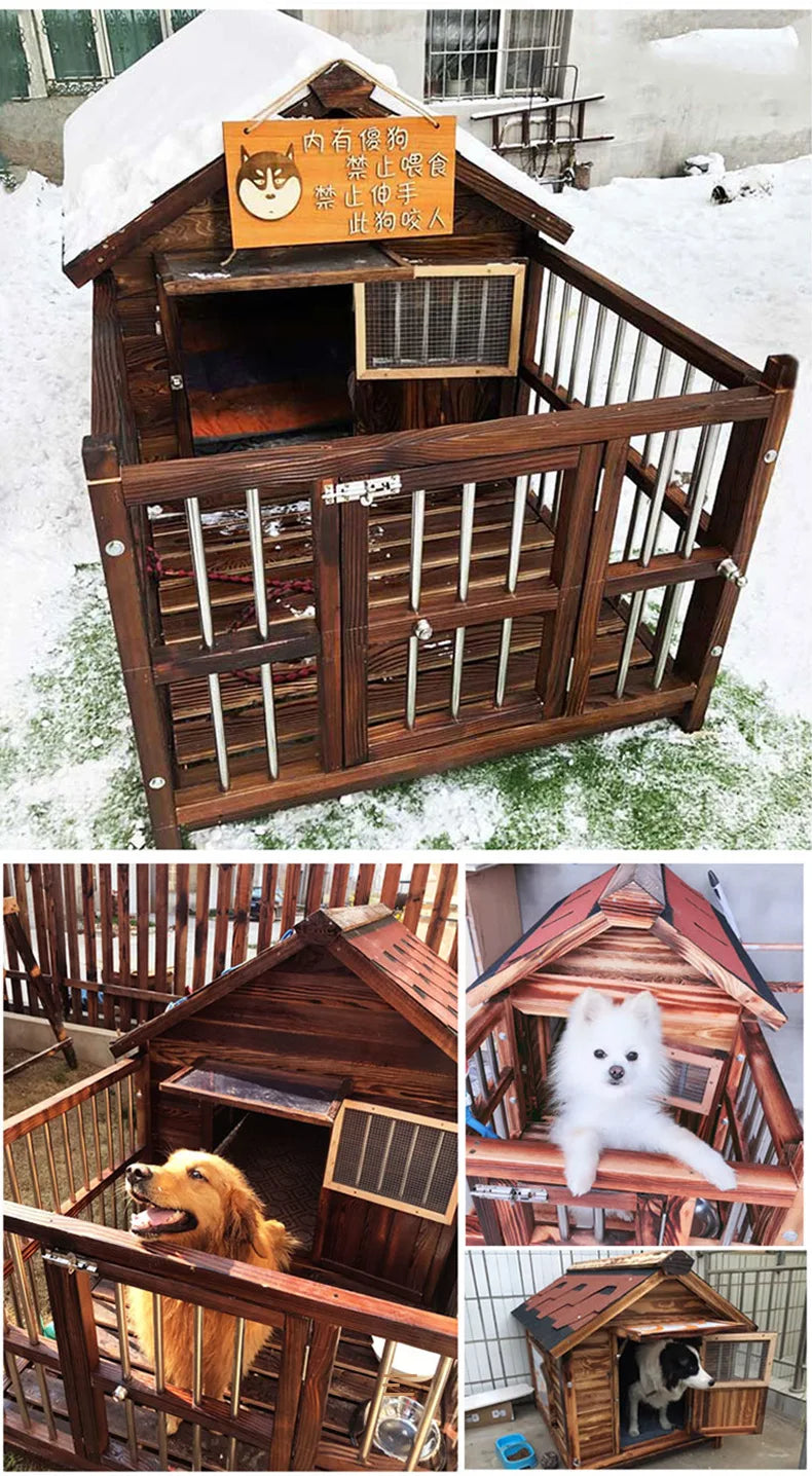 Outdoor Dog House Solid Wood Waterproof Large Dog Golden Retriever Kennel Rainproof Kennel Pet Villa Summer Outdoor Dog House