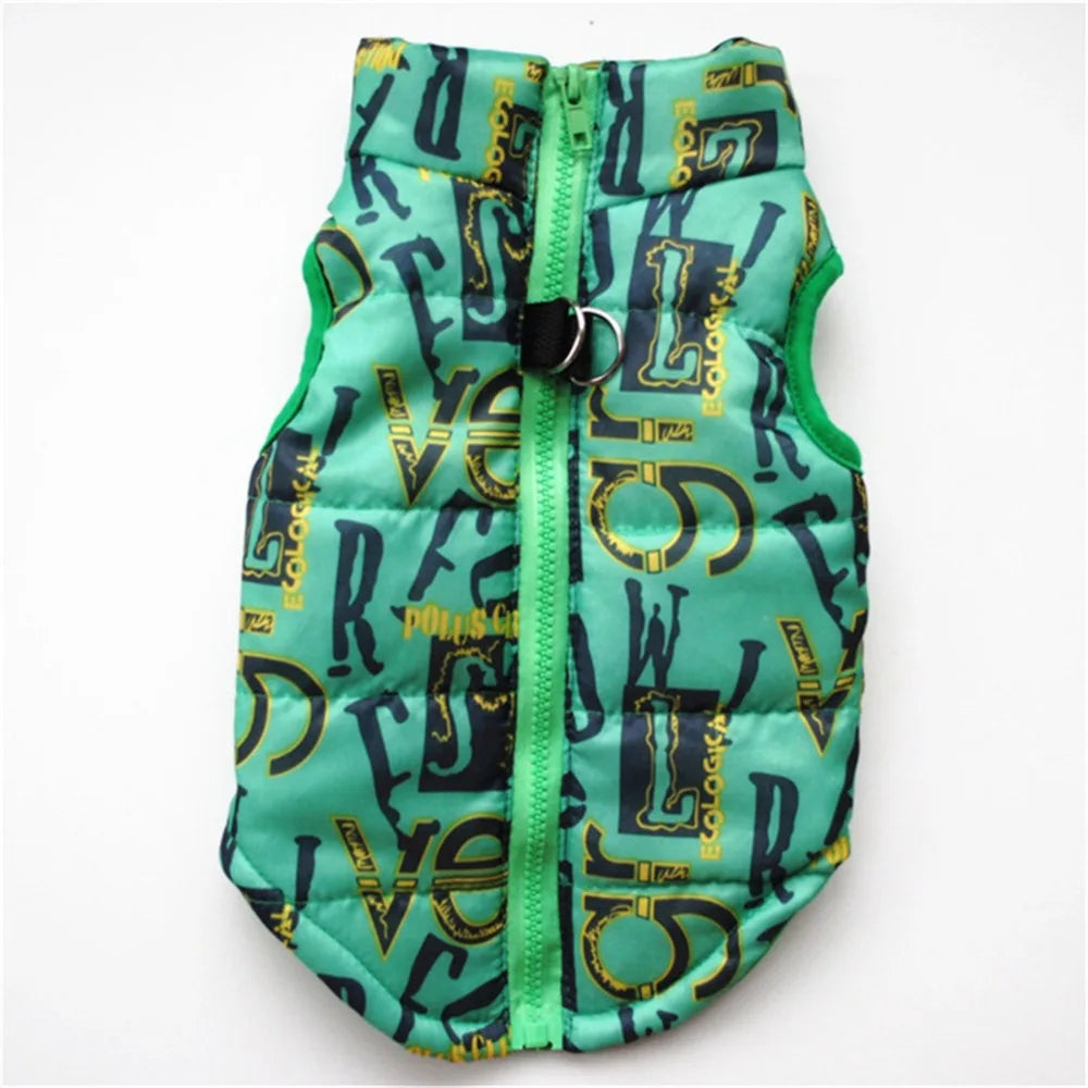 Windproof Pet Vest Jacket Winter Warm Big Dog Clothes Puppy Harness Clothing Funny Printed Coat for Small Medium Dogs Cats XS-XL