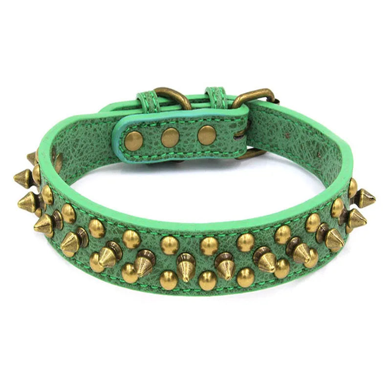 Bronze Spiked Studded Leather Dog Collars For Small Medium Large Dogs Pet Spike Collar Rivets Anti-Bite Pet Products Neck Strap