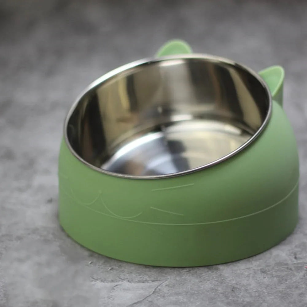 Cat Dog Bowls 15 Degrees Raised Stainless Steel Cat Bowl Safeguard Neck Puppy Pet Feeder Non-slip Crash Elevated Cat Food Bowl