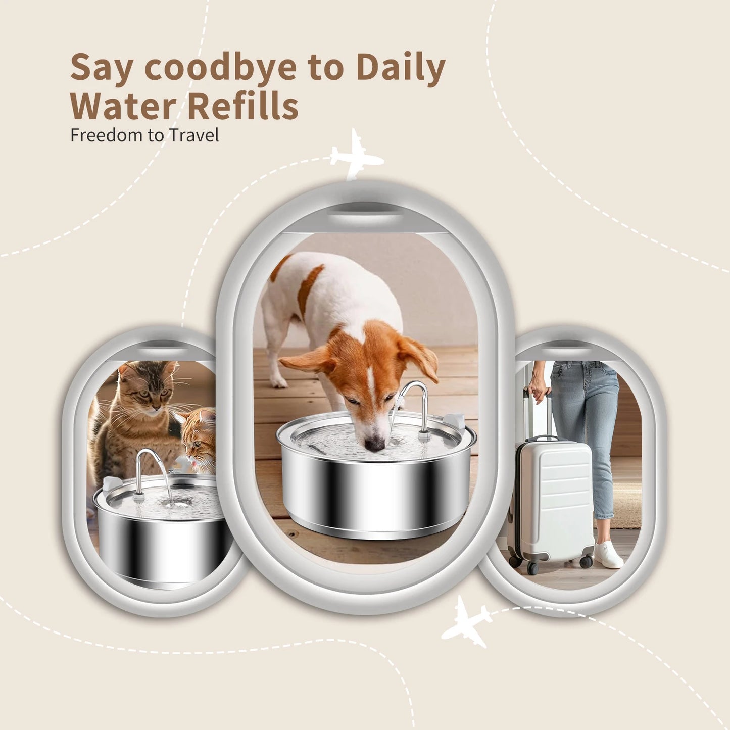 8L Large capacity stainless steel water dispenser with Sensor for dogs cats,Dog water fountain,Dog Cat Pet Water Feeder Bowl