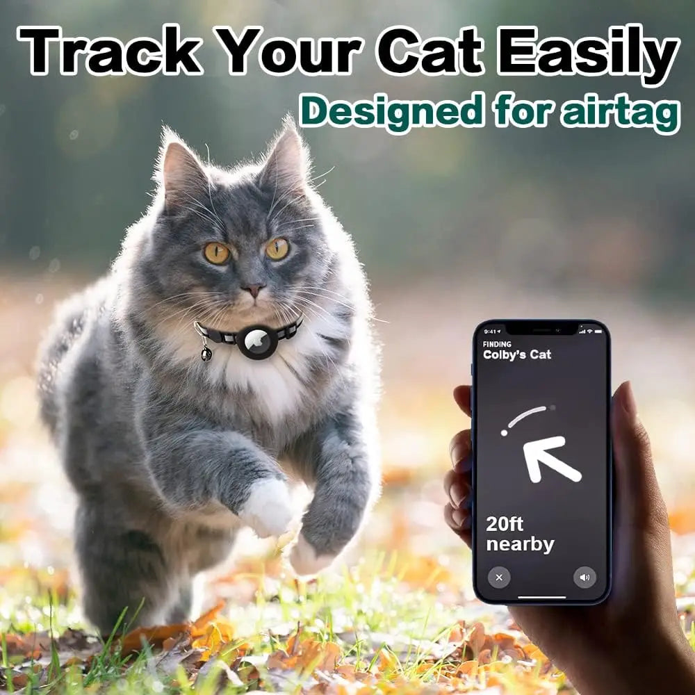 Airtag Cat Collar with Bell and Safety Buckle, Reflective Breakaway Collar with Airtag Holder for Cats Small Dogs Kitten Puppy